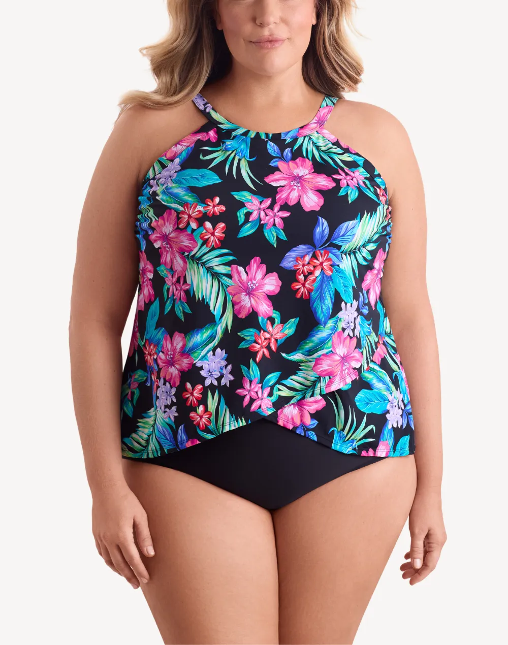 Island Hopping High Neck Plus Size Tankini Top