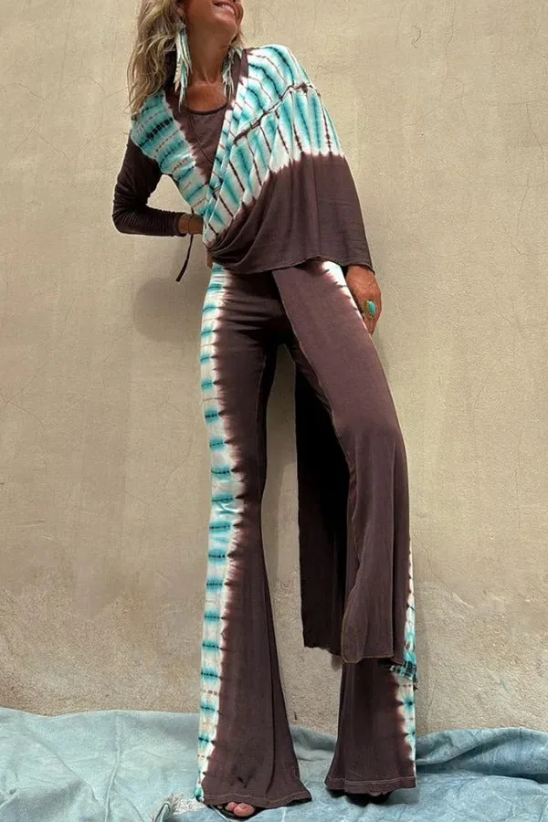 Ixora Tie-dye Print High Rise Stretch Flare Pants