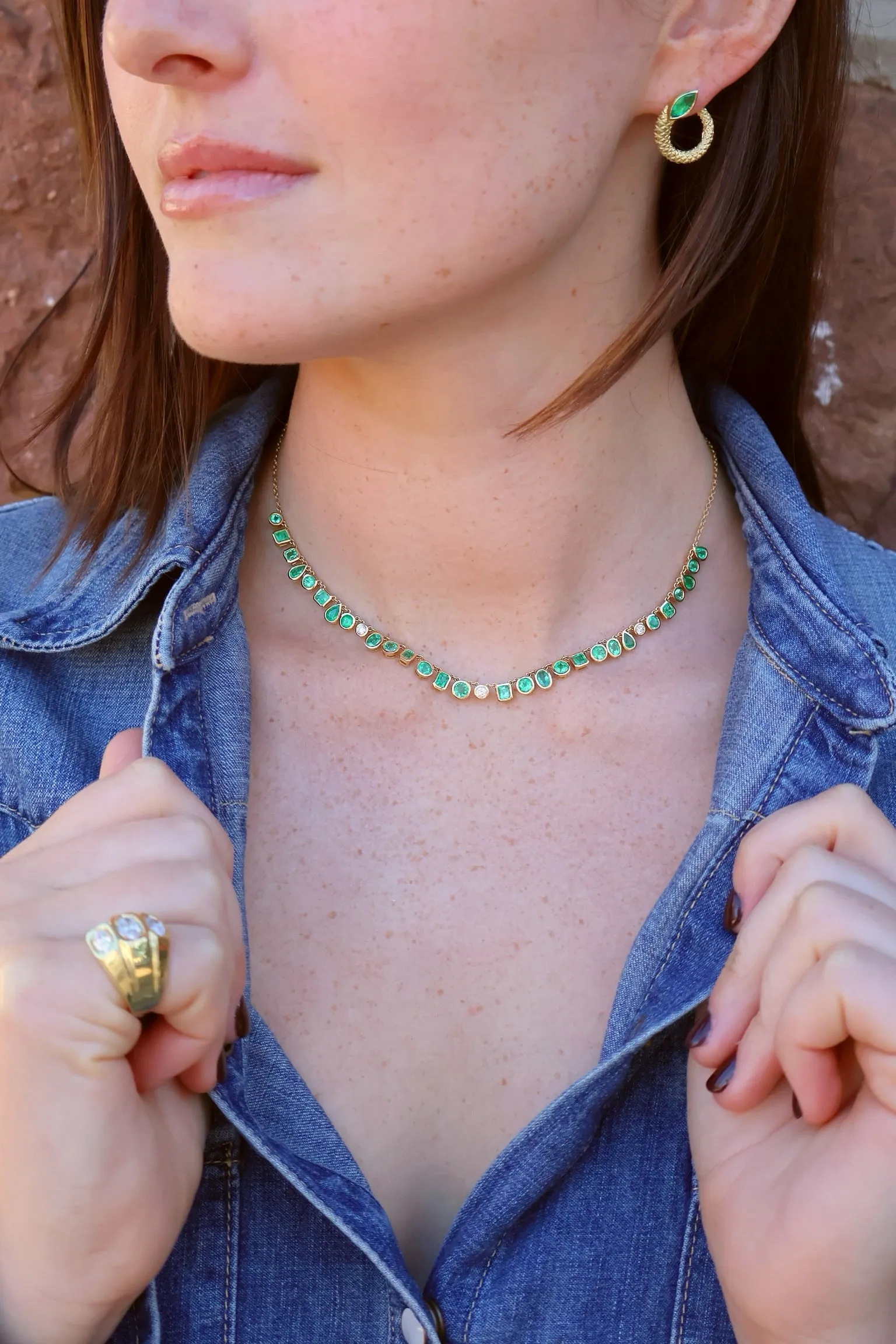 Jardin Emerald & Diamond Bezel Set Necklace
