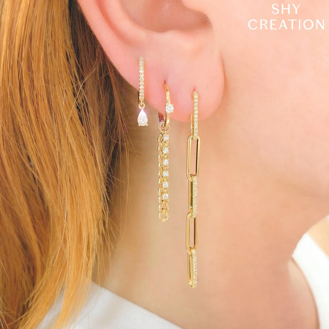 Kate 14K Yellow Gold Diamond Paper Clip Link Earrings