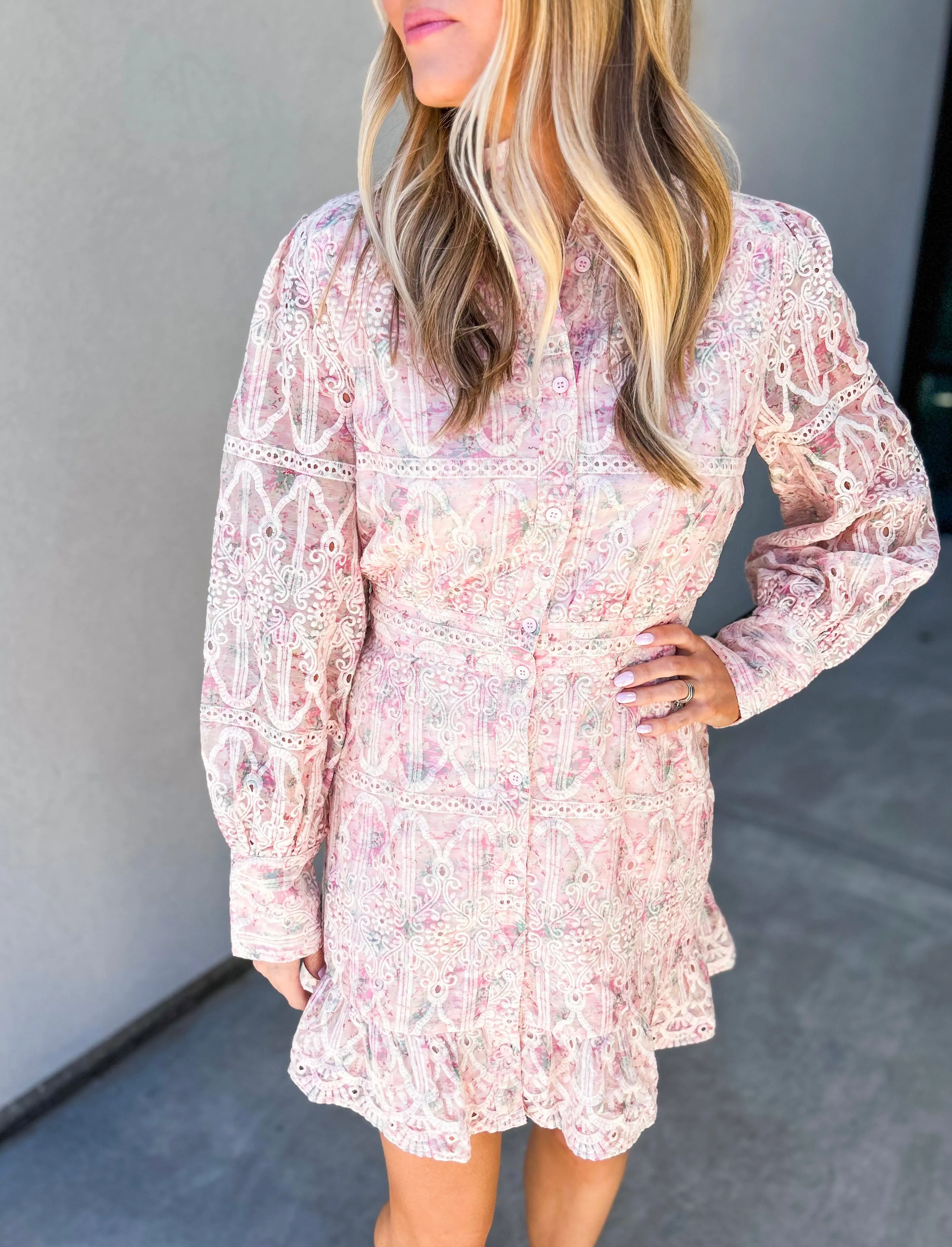 Katie Jo Broderie Ruffle Hem Dress