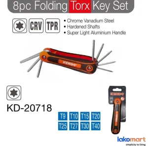 KENDO - 8 Pcs Foldable Torx Key Crv Set T9 - T40 [20718]