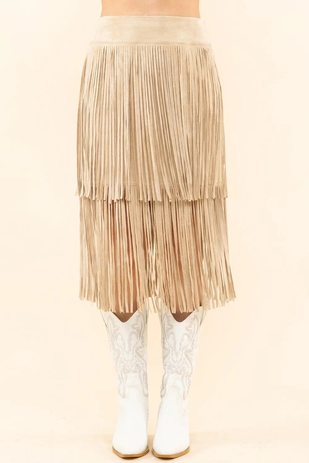 Khaki Suede Double Fringe Blue Velvet Skirt 2/14/25 9629