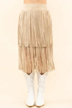 Khaki Suede Double Fringe Blue Velvet Skirt 2/14/25 9629