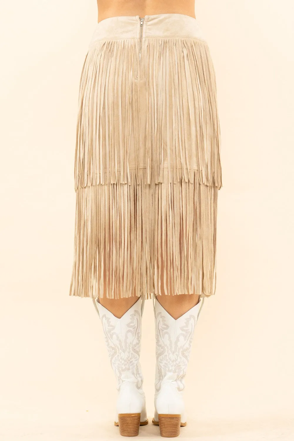Khaki Suede Double Fringe Blue Velvet Skirt 2/14/25 9629