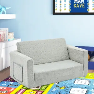 Kids Fold Out Couch 2-in-1 Children Convertible Sofa to Lounger Grey