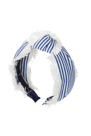 Knot Fringe Headband - Pinstripe Denim