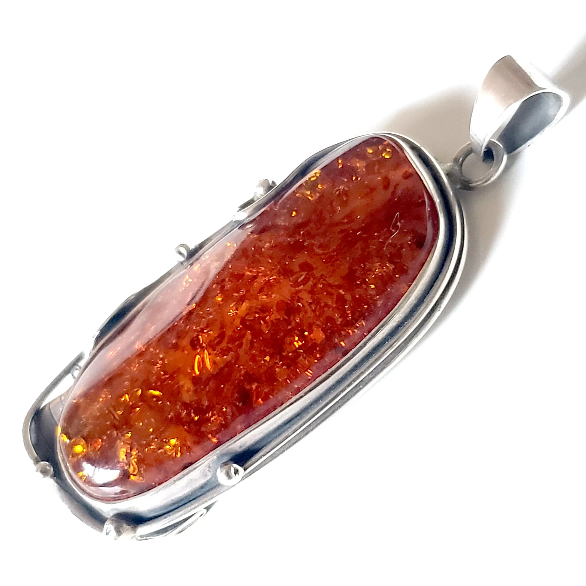 Large Cognac Natural Amber Sterling Silver Pendant