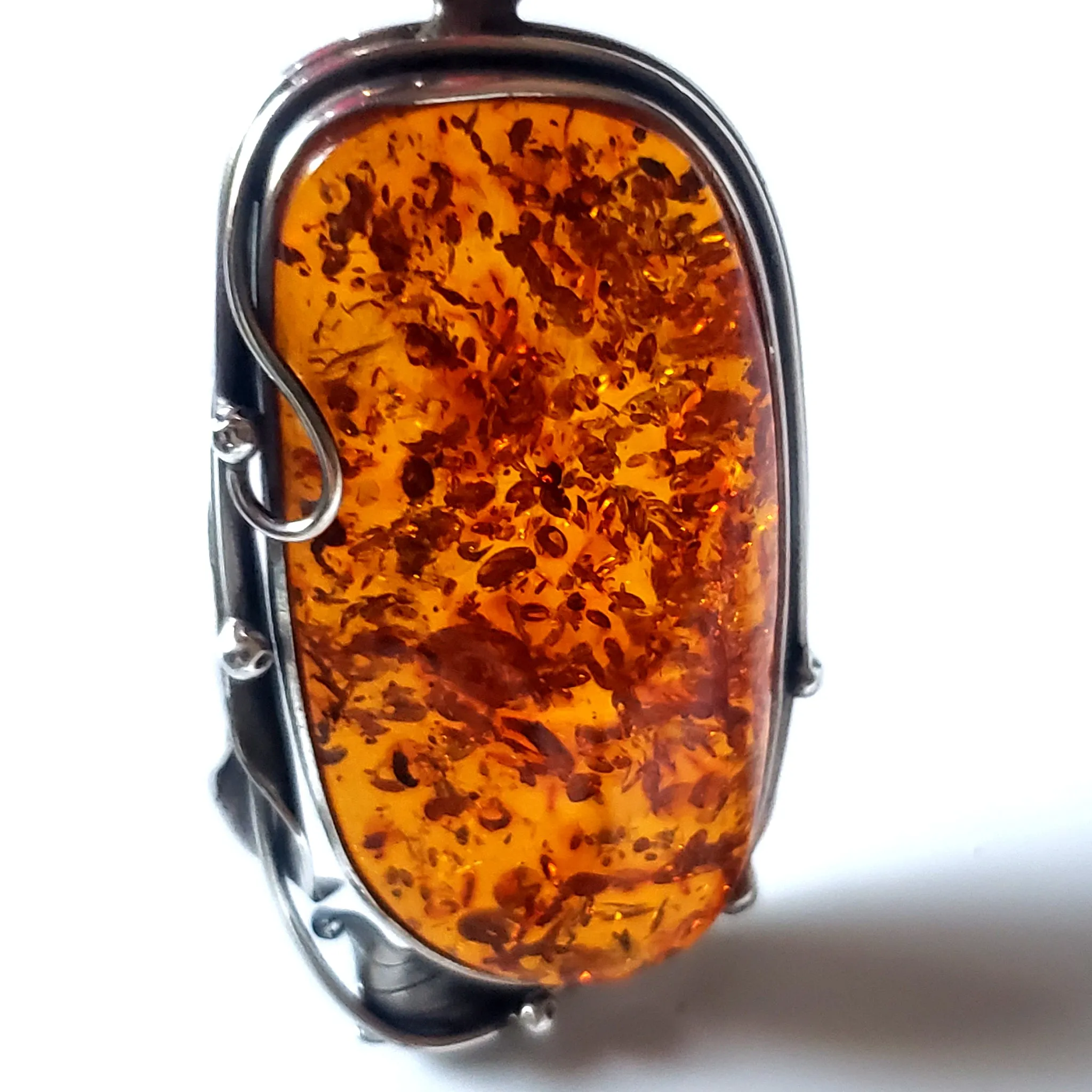 Large Cognac Natural Amber Sterling Silver Pendant