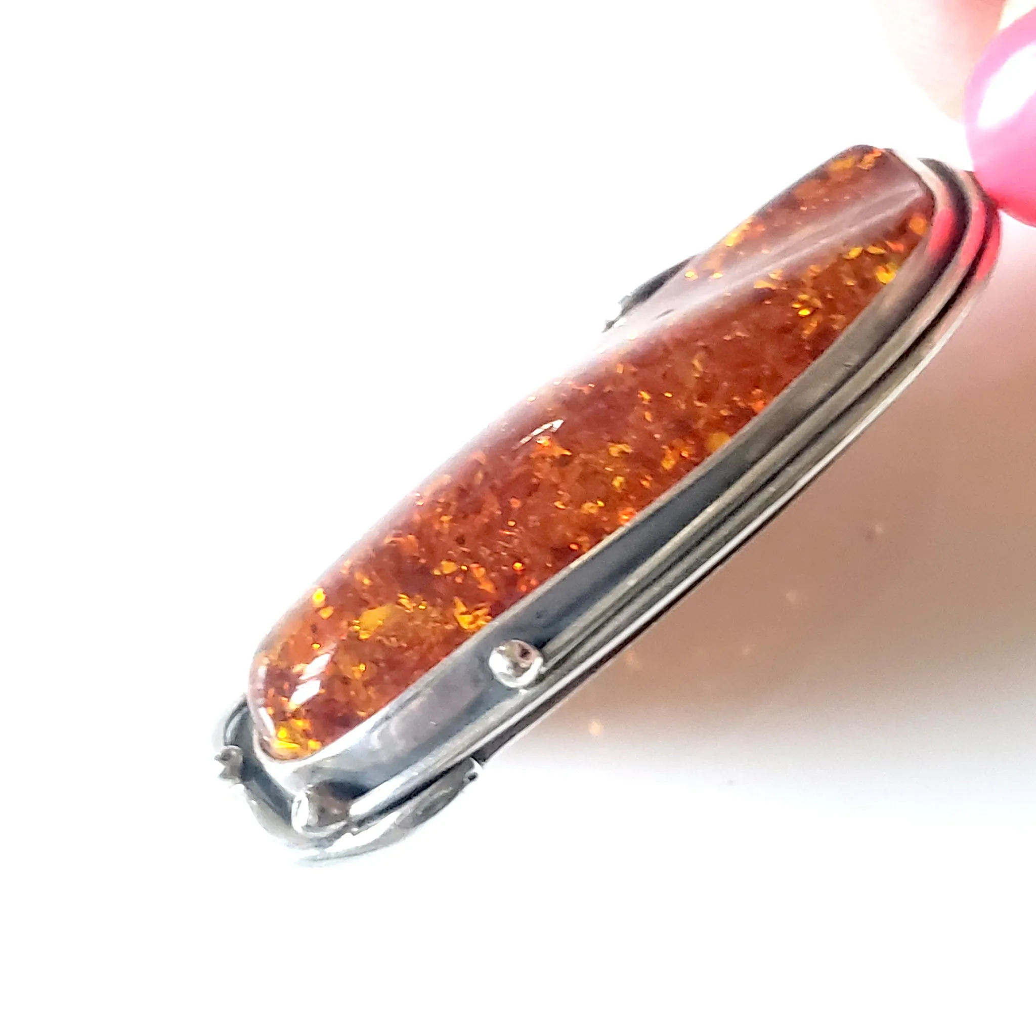 Large Cognac Natural Amber Sterling Silver Pendant