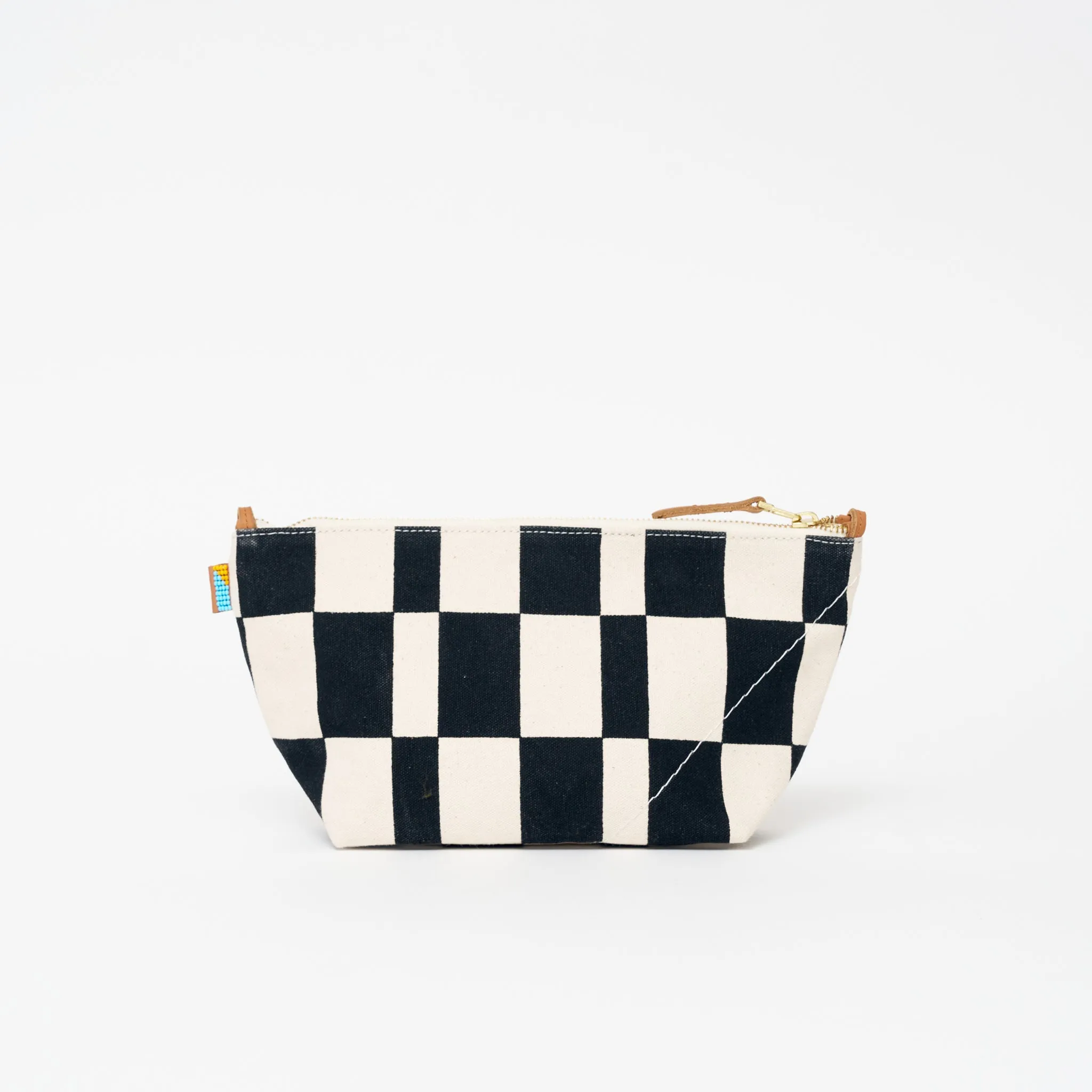 Large Convertible Pouch - Black Checker with Red Beaded Heart