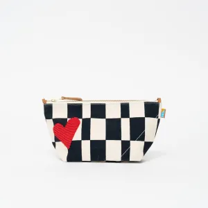 Large Convertible Pouch - Black Checker with Red Beaded Heart