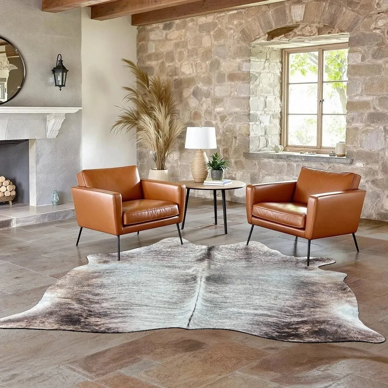 Large Light Brindle Cowhide Rug Size 6.4 x 6.9 ft---5046