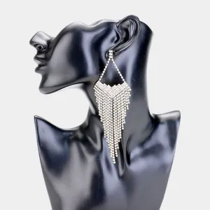 Large Rhinestone Statement Pageant Fringe Earrings on Gold | 407530