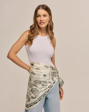 Lenço Bandana Gloriosa off white em cetim de seda | 90x90cm