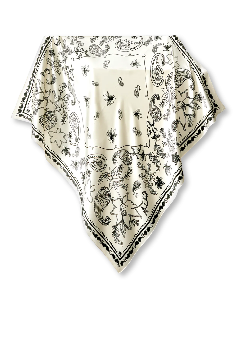 Lenço Bandana Gloriosa off white em cetim de seda | 90x90cm