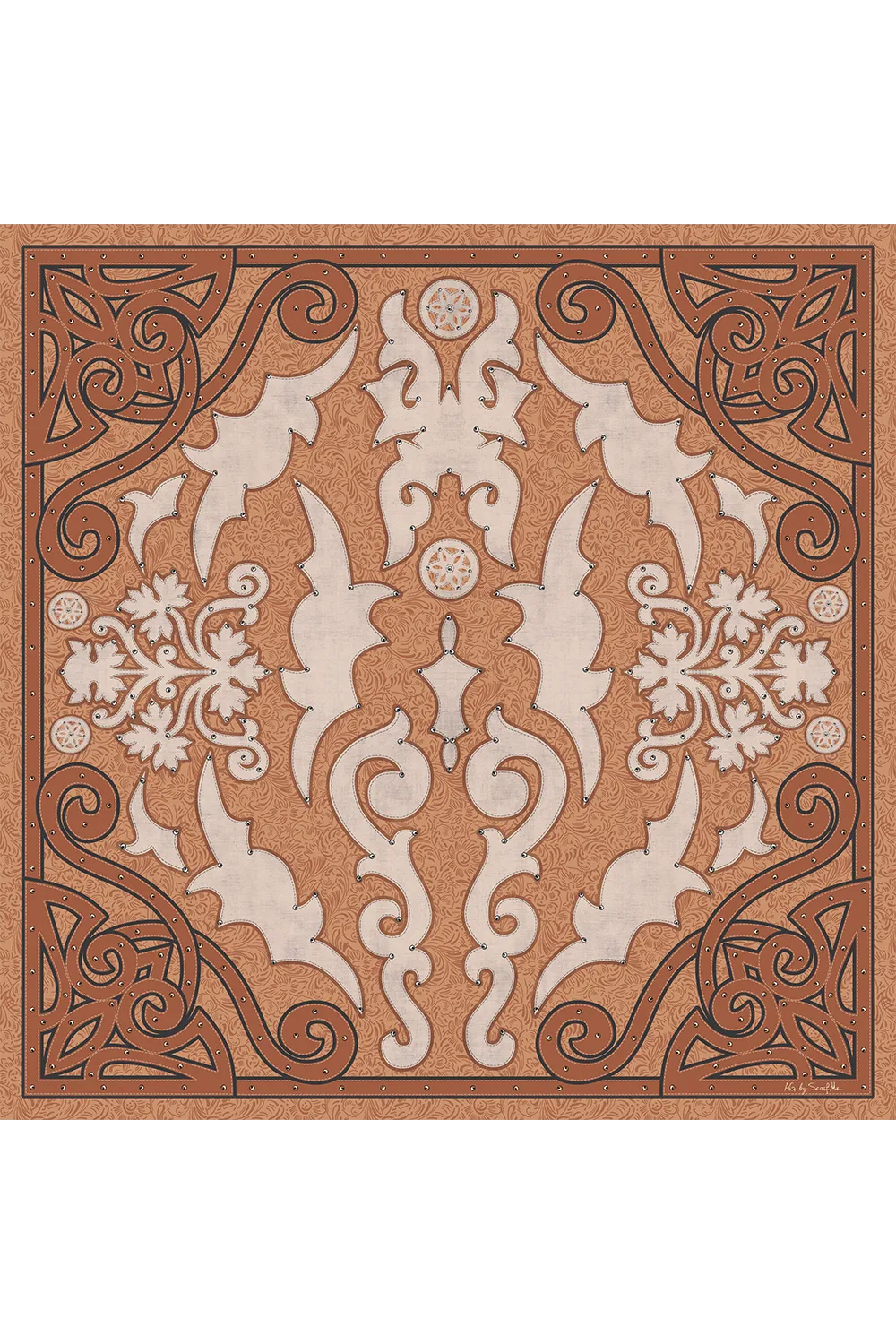 Lenço Chaps Western marrom em cetim de poliéster | 90x90cm