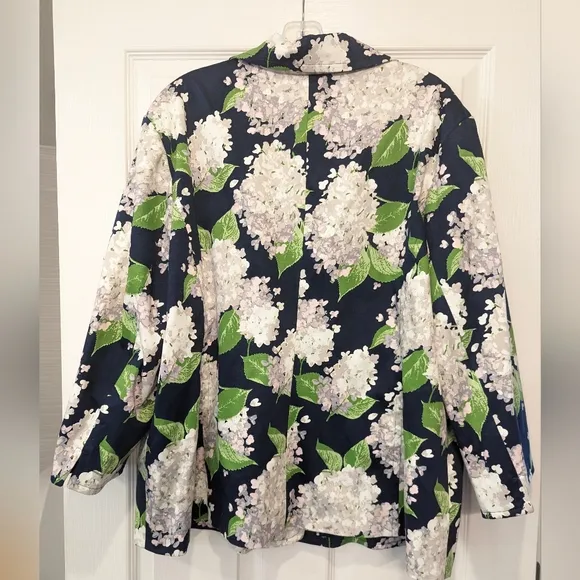Linea Louis Dell’Olio Navy Blue White Floral lined Stretch Blazer Jacket sz 2XL