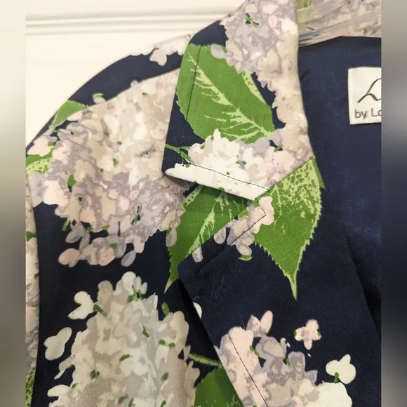 Linea Louis Dell’Olio Navy Blue White Floral lined Stretch Blazer Jacket sz 2XL