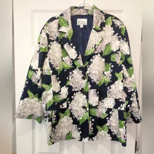 Linea Louis Dell’Olio Navy Blue White Floral lined Stretch Blazer Jacket sz 2XL