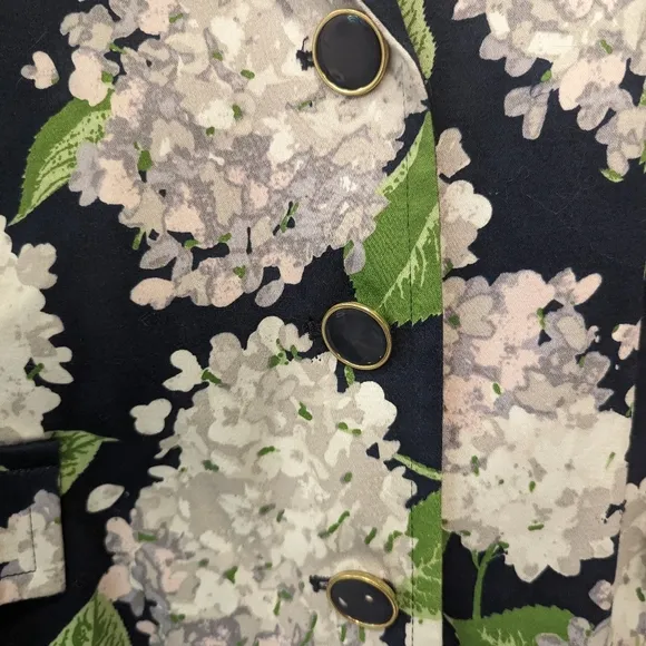 Linea Louis Dell’Olio Navy Blue White Floral lined Stretch Blazer Jacket sz 2XL