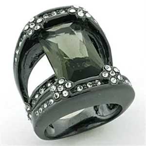 LOA753 Rhodium Brass Ring with Synthetic in Jet