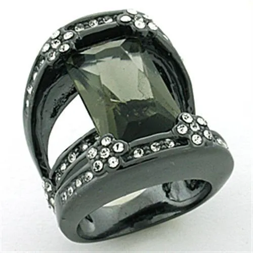 LOA753 Rhodium Brass Ring with Synthetic in Jet