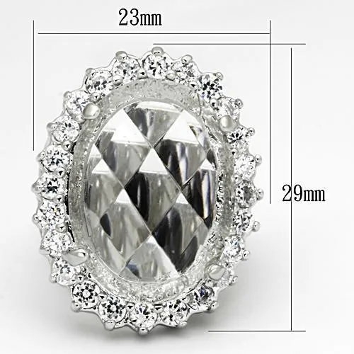LOA836 Rhodium Brass Ring with Synthetic in Clear