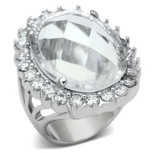 LOA836 Rhodium Brass Ring with Synthetic in Clear