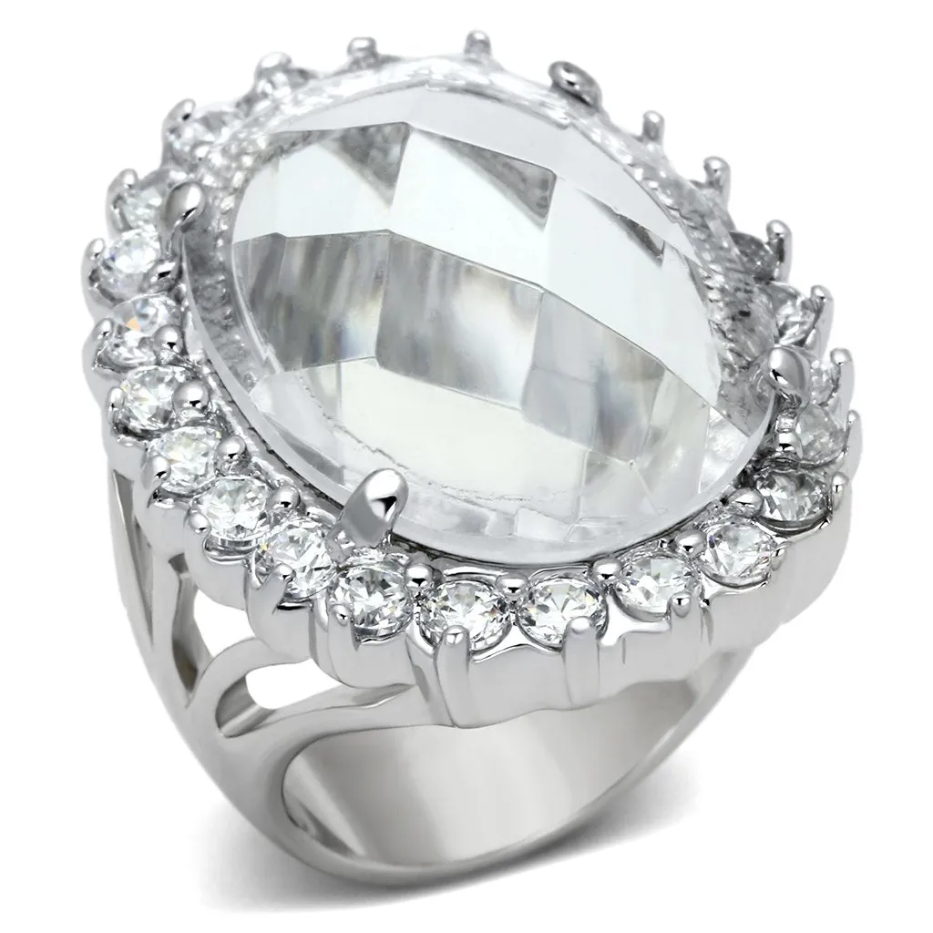 LOA836 Rhodium Brass Ring with Synthetic in Clear