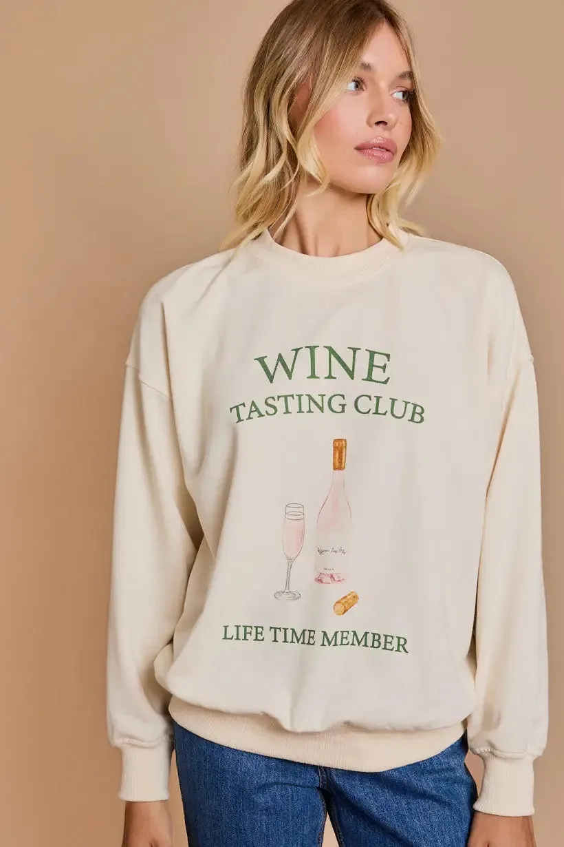 LONG SLEEVE ROUND NECK "WINE TASTING CLUB" SWEATSHIRT