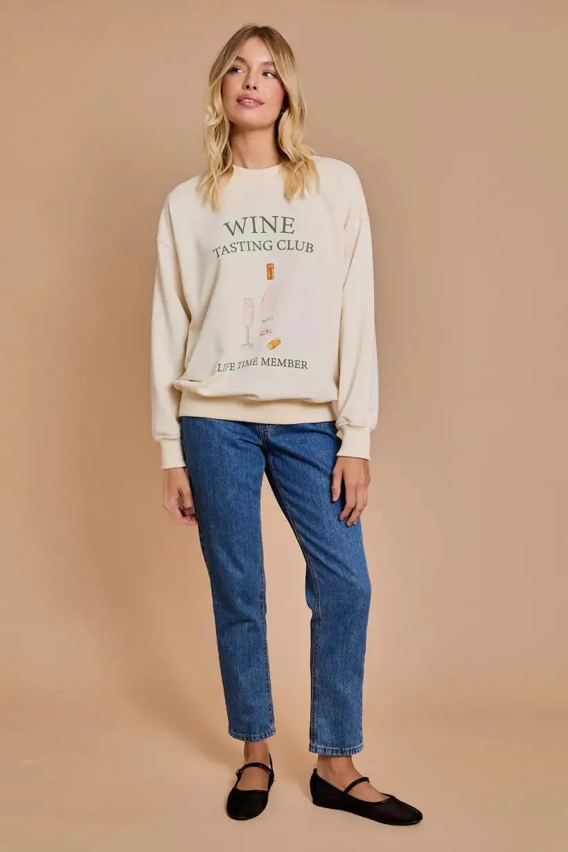 LONG SLEEVE ROUND NECK "WINE TASTING CLUB" SWEATSHIRT