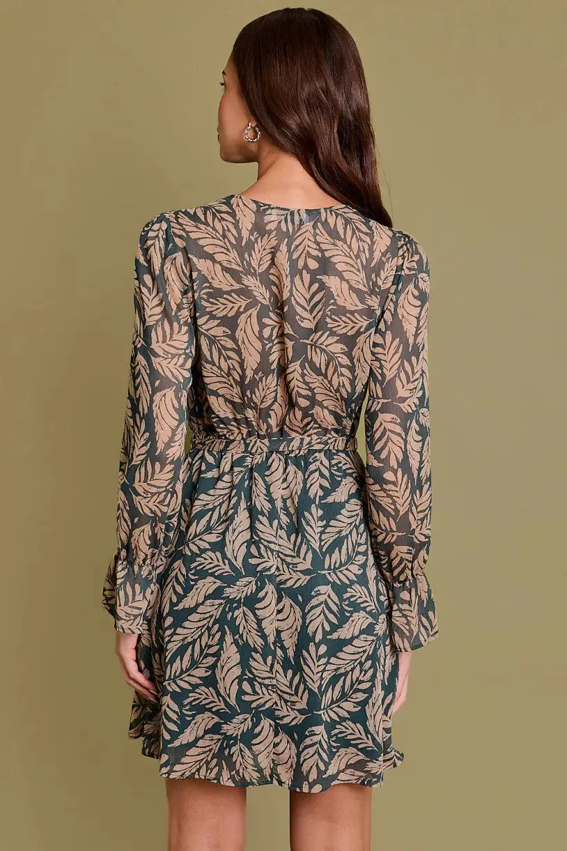 LONG SLEEVE SURPLICE ABSTRACT DRESS