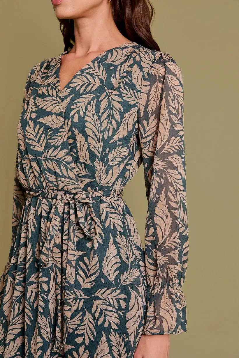 LONG SLEEVE SURPLICE ABSTRACT DRESS