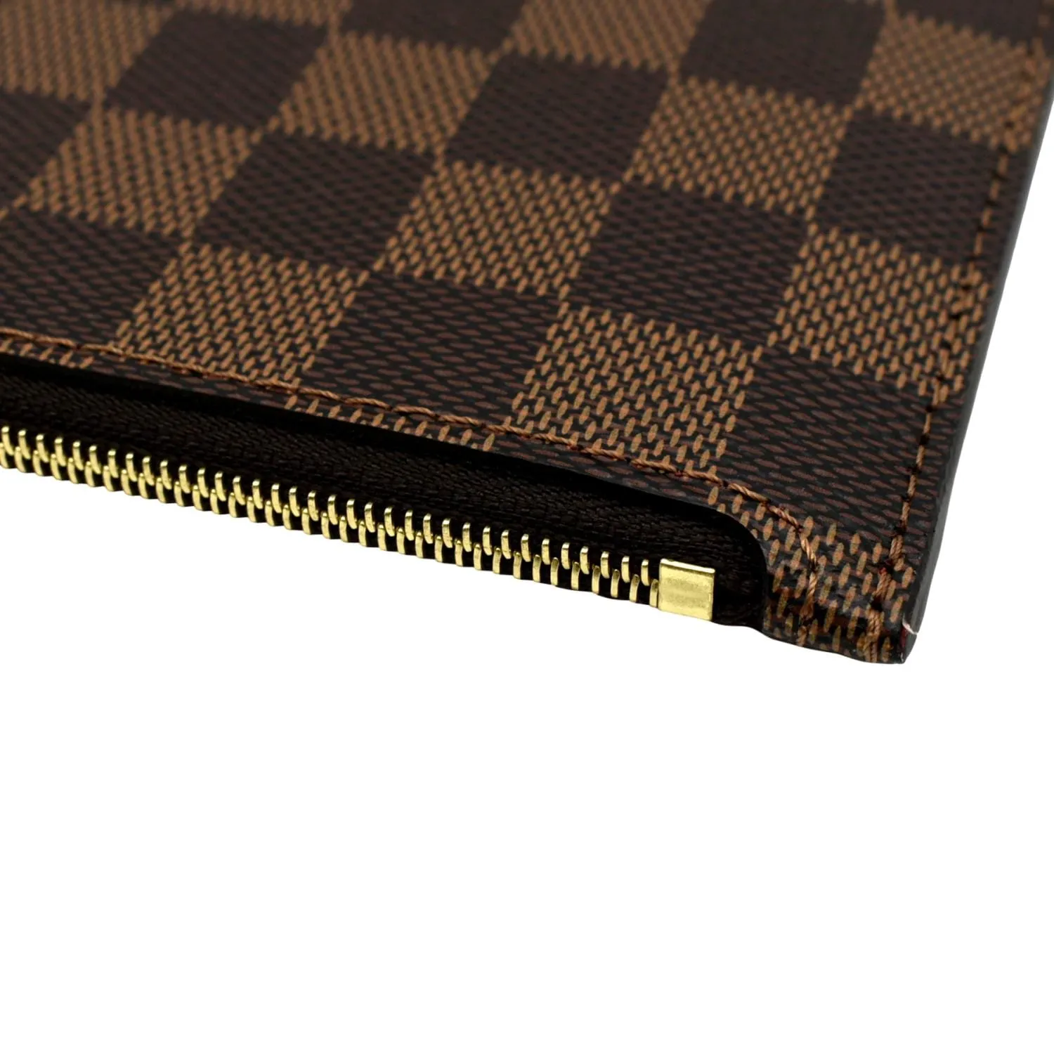 LOUIS VUITTON Neverfull Damier Ebene Pochette Wristlet Pouch Brown