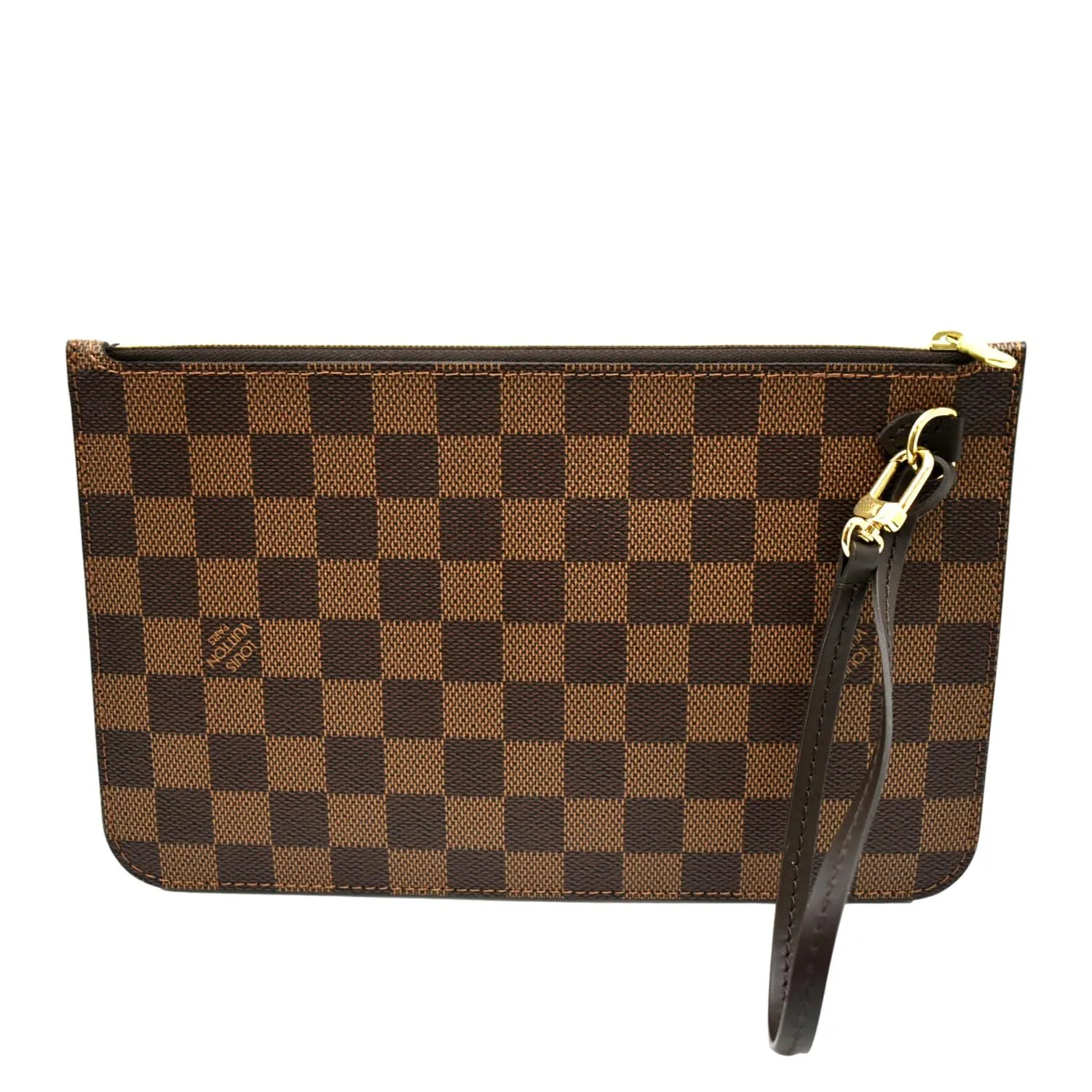 LOUIS VUITTON Neverfull Damier Ebene Pochette Wristlet Pouch Brown