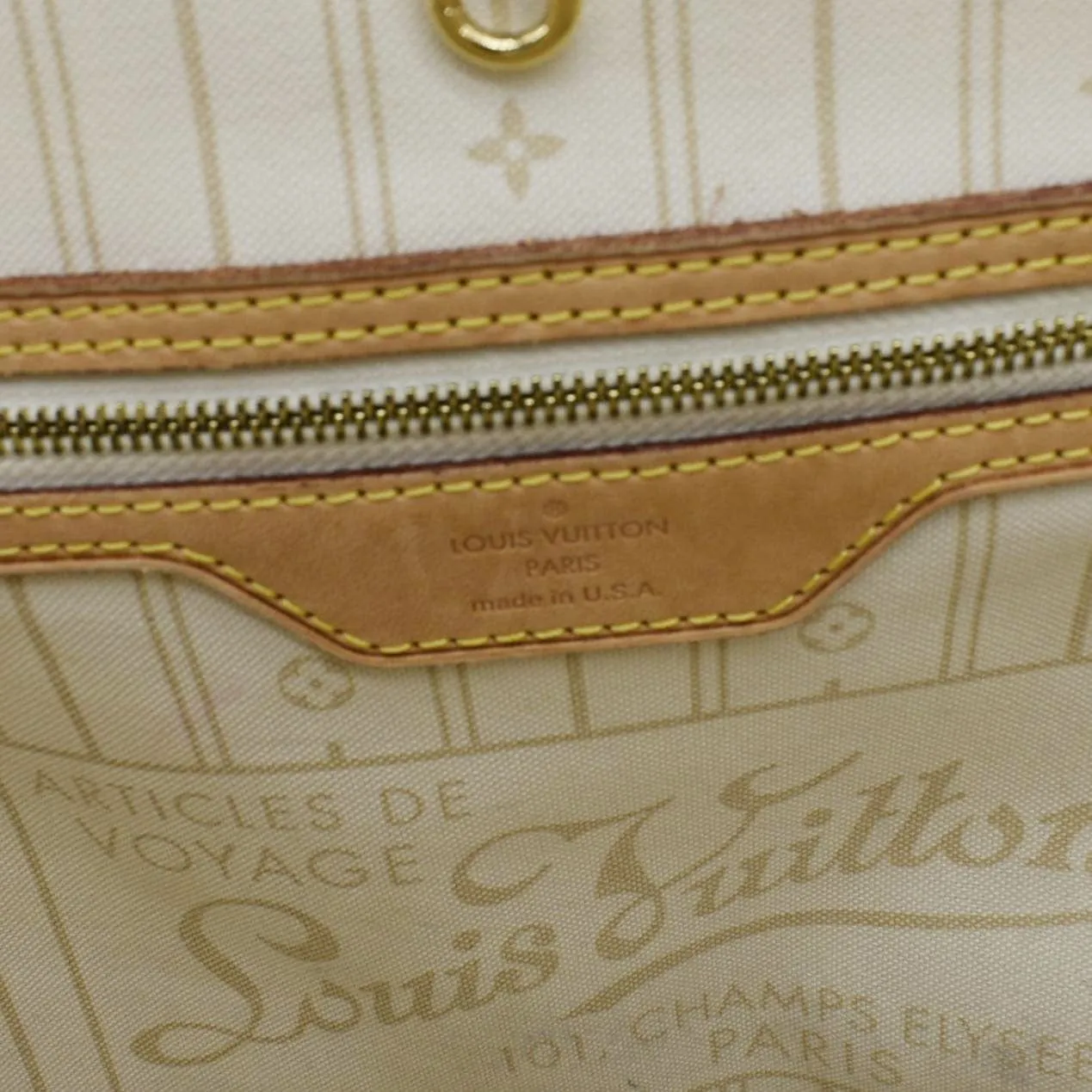 LOUIS VUITTON Neverfull MM Damier Azur Tote Bag White