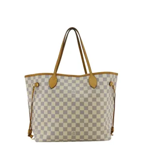 LOUIS VUITTON Neverfull MM Damier Azur Tote Bag White