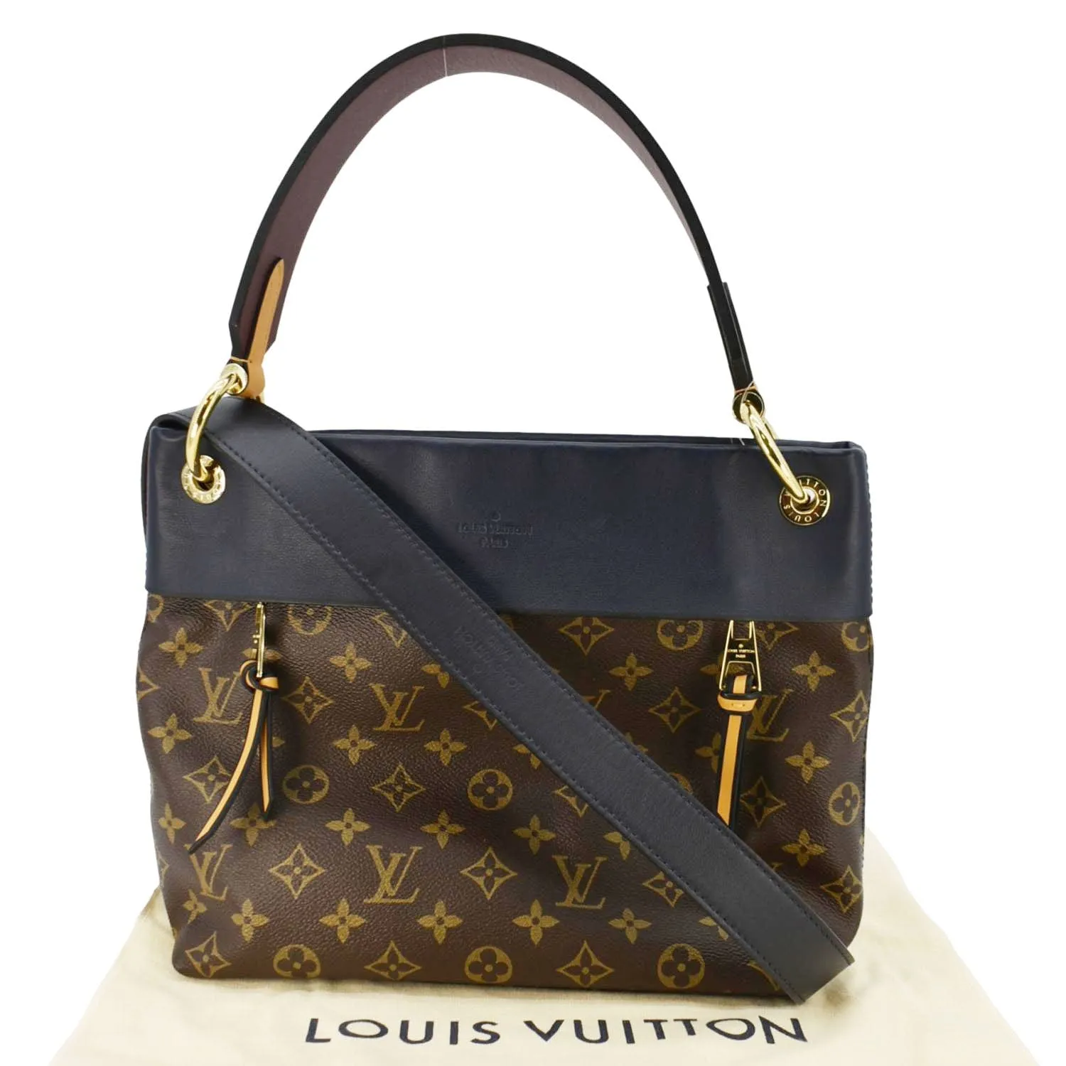 LOUIS VUITTON Tuileries Besace Monogram Canvas Shoulder Bag Navy Blue