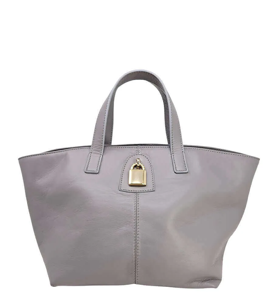 Madison Maison x Joan Hornig Light Grey Leather Lock Tote Bag