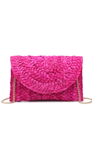 Magenta Crossbody Straw Bag