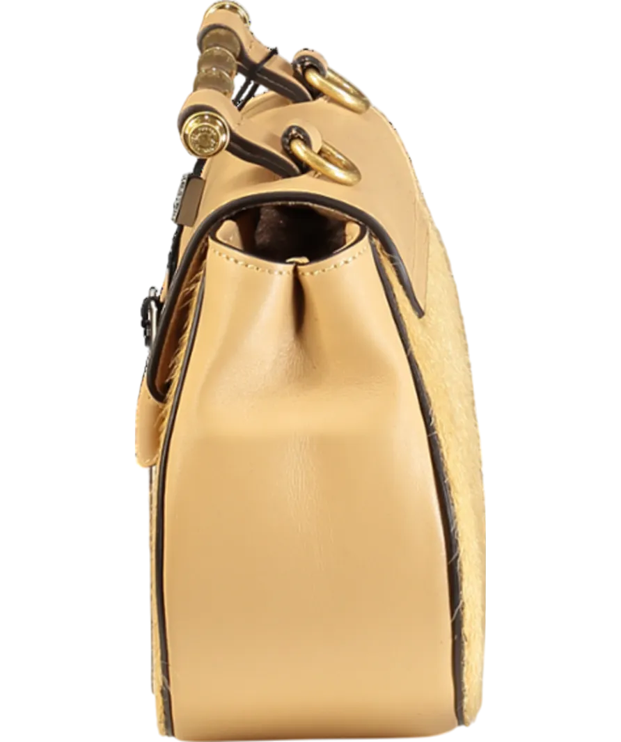 Marciano By Guess Beige Fur Detail Leather Shoulder Bag One Size