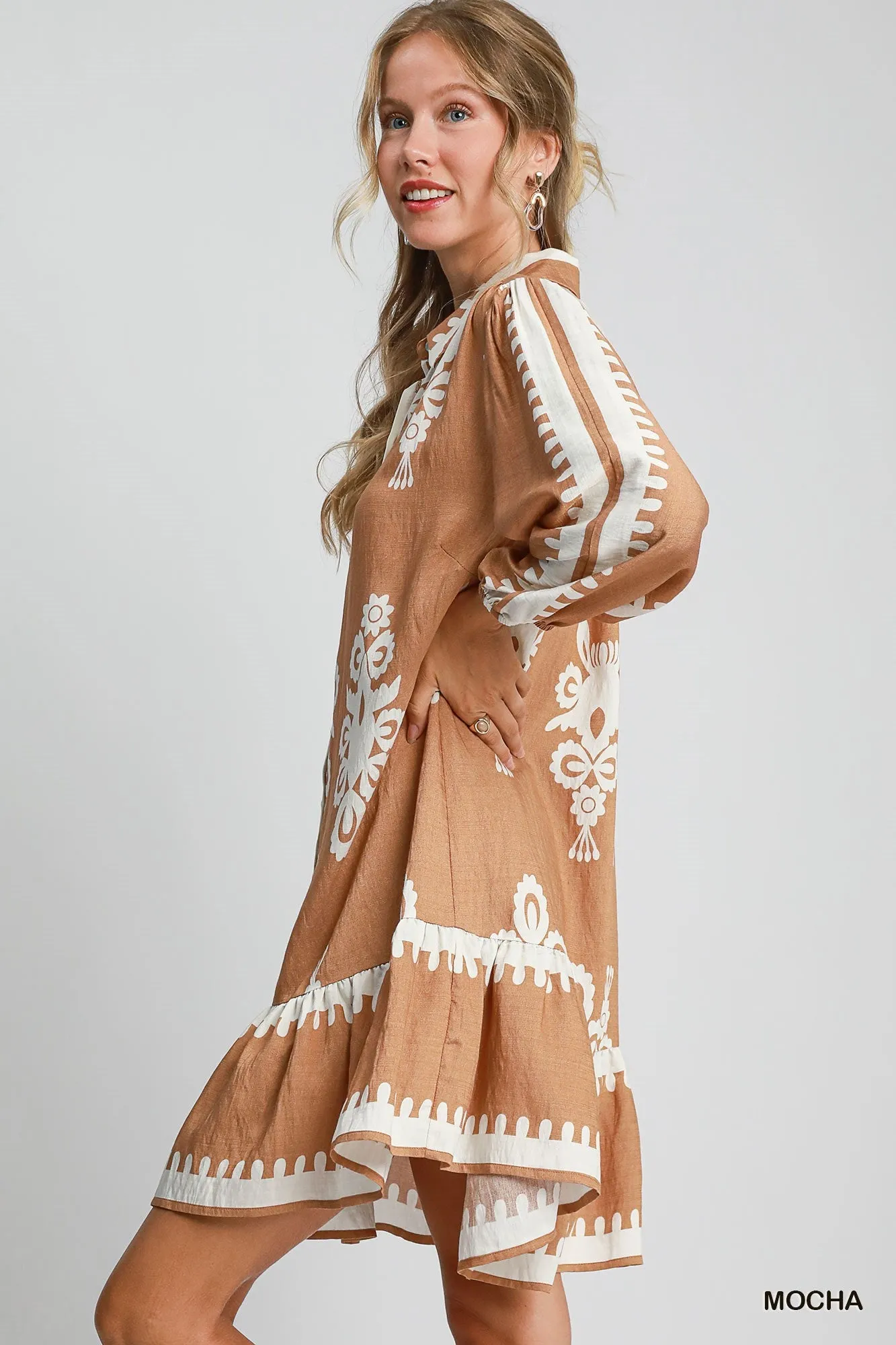 Mavis Border Print Tiered Hem Dress