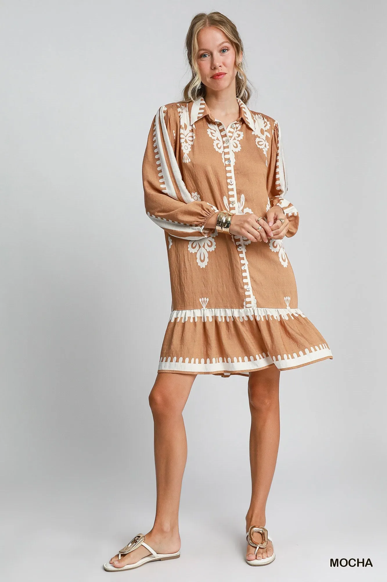Mavis Border Print Tiered Hem Dress