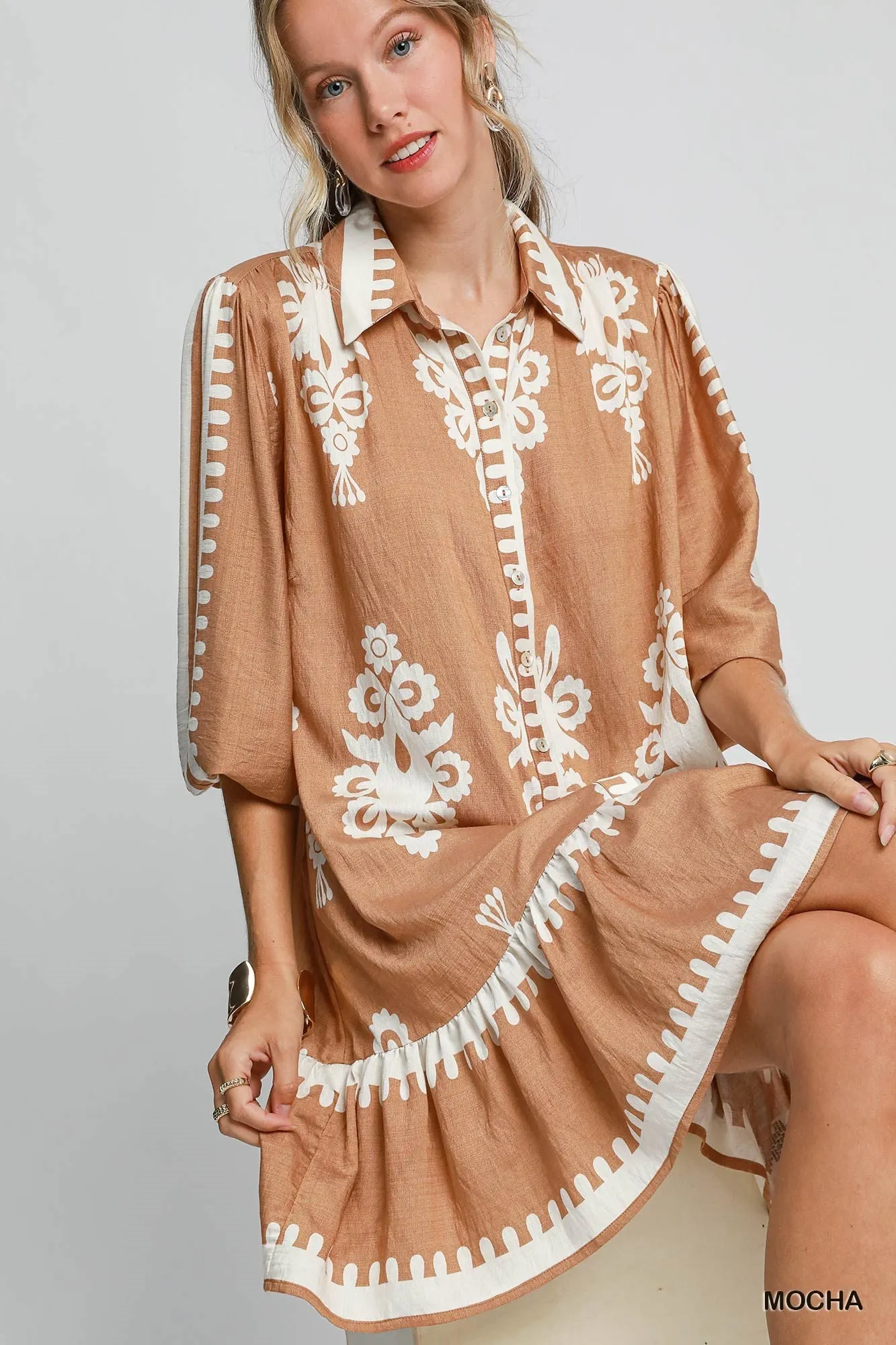 Mavis Border Print Tiered Hem Dress