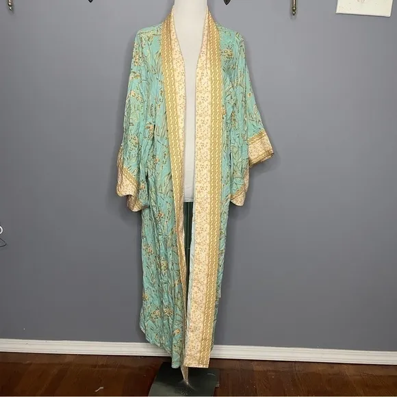 Maxi length floral boho cotton blend robe duster modern mumu size Large
