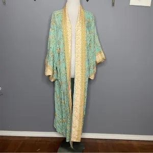 Maxi length floral boho cotton blend robe duster modern mumu size Large