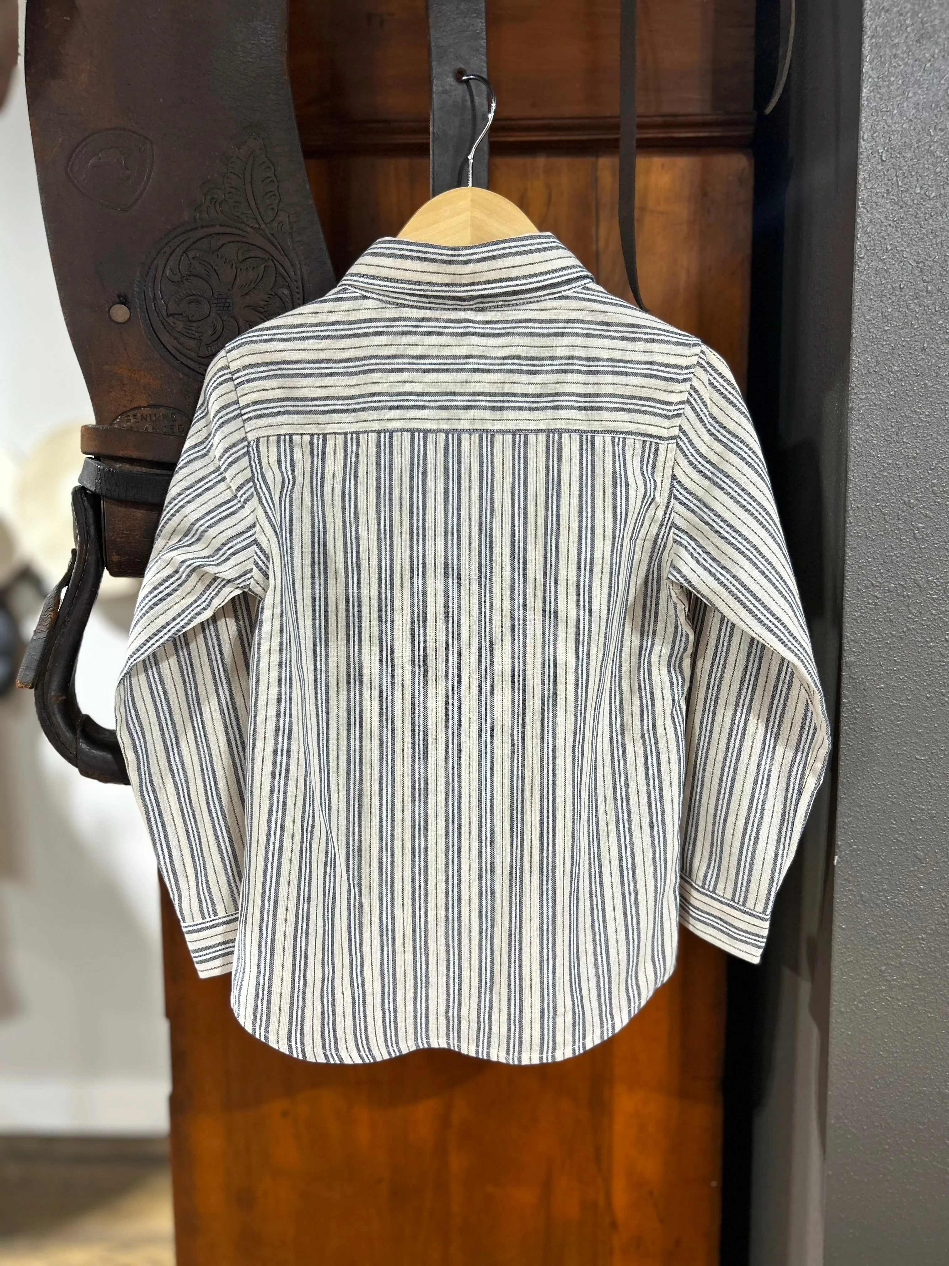 Me & Henry Boys Atwood Blue/Cream Stripe Button Down Shirt (5/6Y)