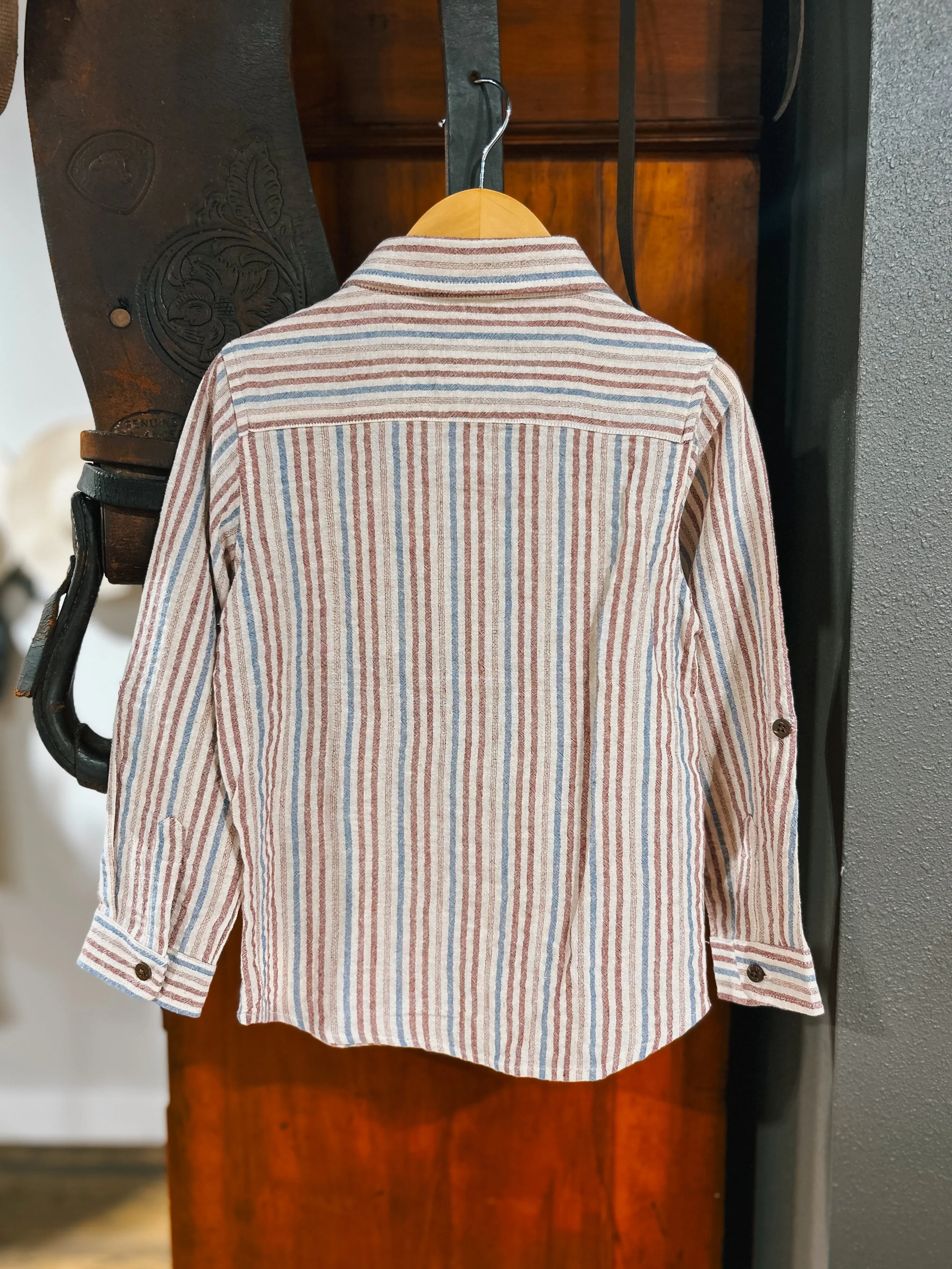 Me & Henry Boys Atwood Blue/White Stripe Button Down Shirt (5/6Y)