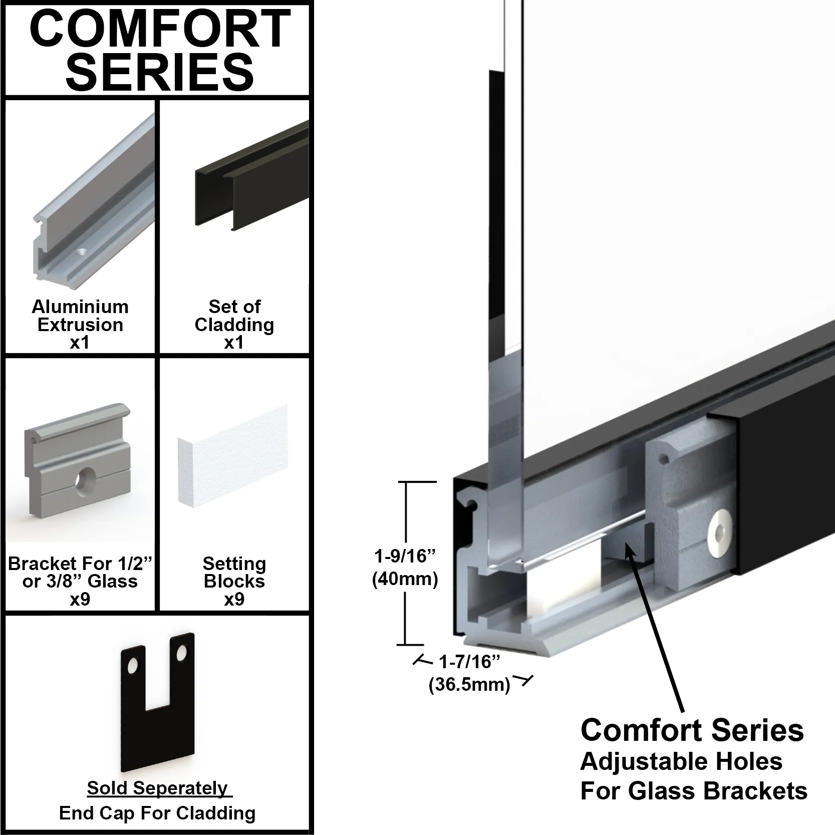 [MECUADJ] Mechanical U-Channel - Adjustable - 1-9/16" Cladding - 120" Length (BS, MBL, SA)